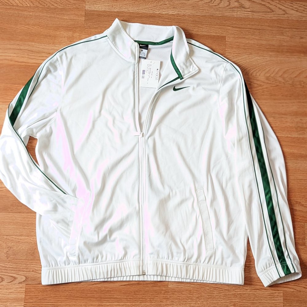 NEW! Nike Women's White Track Suit Top Jacket XL Green Stripe NWOT Swoosh